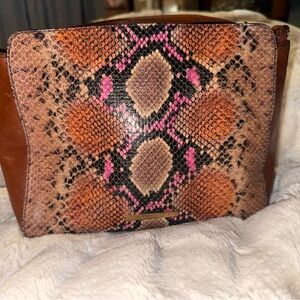 Brahmin Brown and Pink Snake Print Clutch